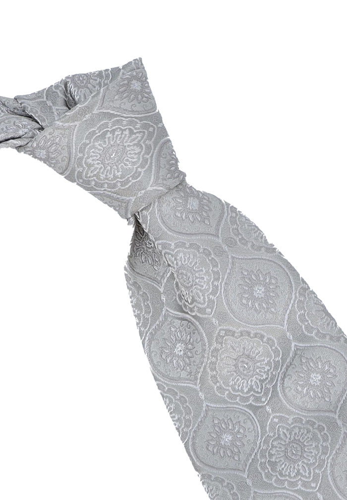 Italo Ferretti Men's Tie With Sophisticated Medallion Pattern in Soft Silver Close Up