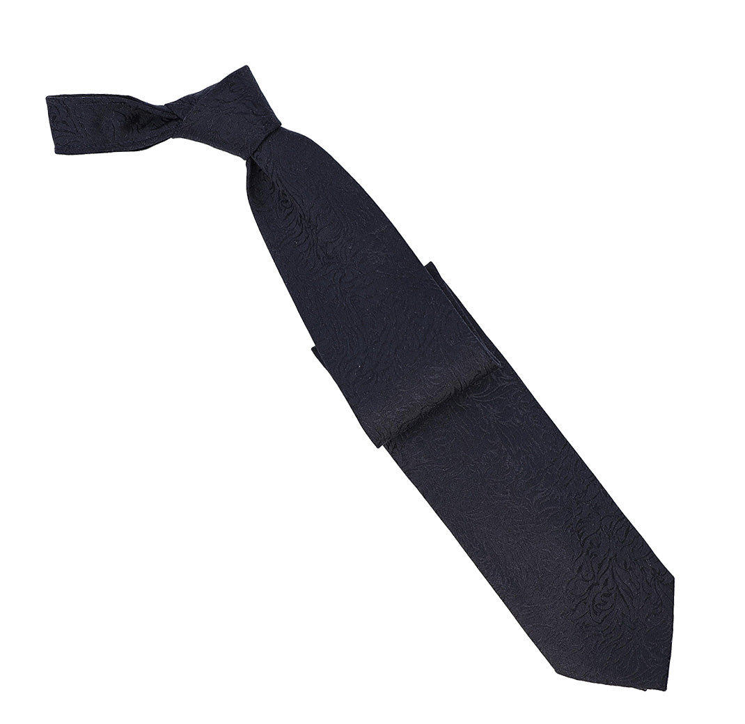 Italo Ferretti Men's Tie With Subtle Tonal Floral Pattern in Black -Mondo Uomo