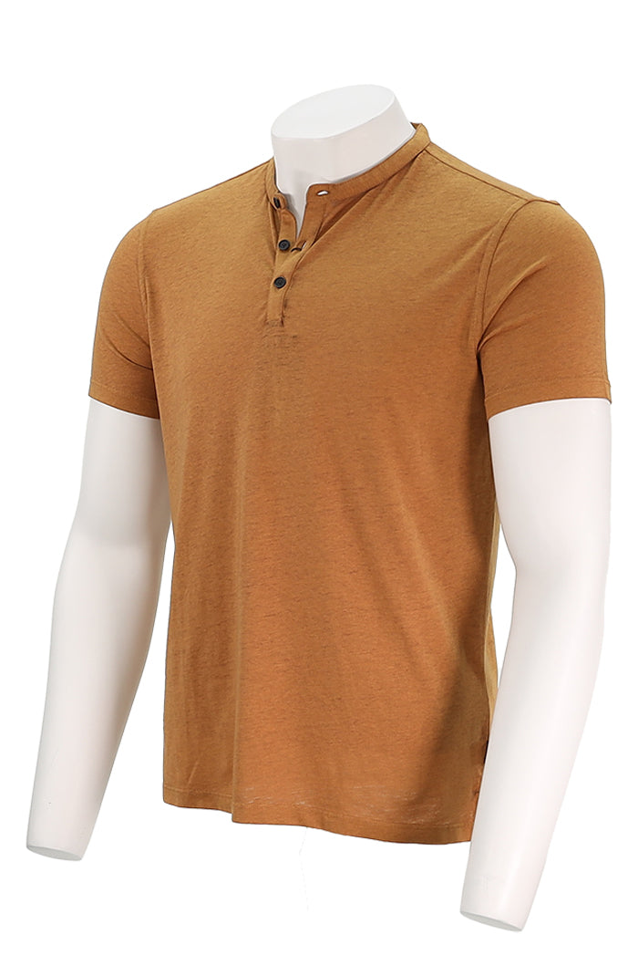 Duke Short Sleeve Henley | Pale Ochre