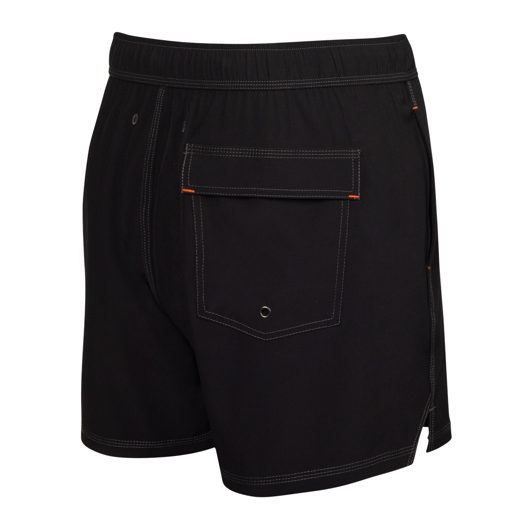 Back view of Saxx Oh Buoy Solid Black Swim Shorts with Quick Drain Pockets