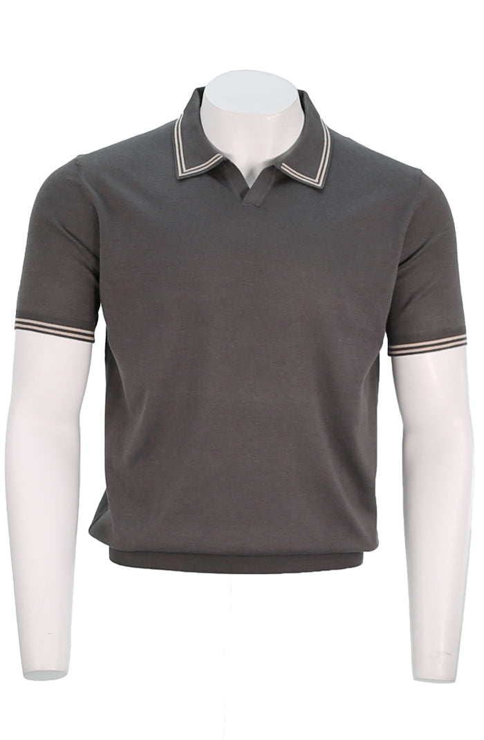 Corneliani Men's Tipped Collar Knit Polo In Charcoal - Mondo Uomo