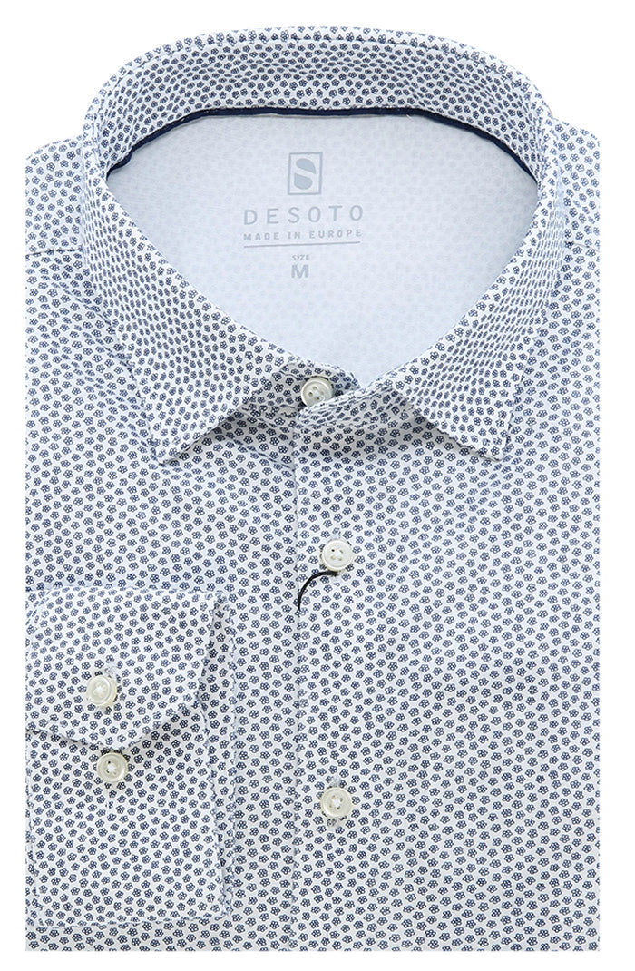 Desoto Men's Renaissance Long Sleeve Shirt in White with Black and Blue- Mondo Uomo
