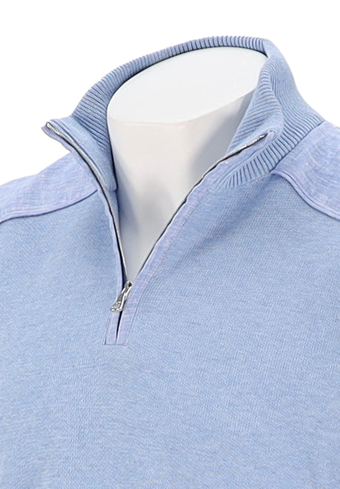 PAUL & SHARK Men's Linen Detail Fresco Cotton Half Zip Sweater In Light Blue Close Up
