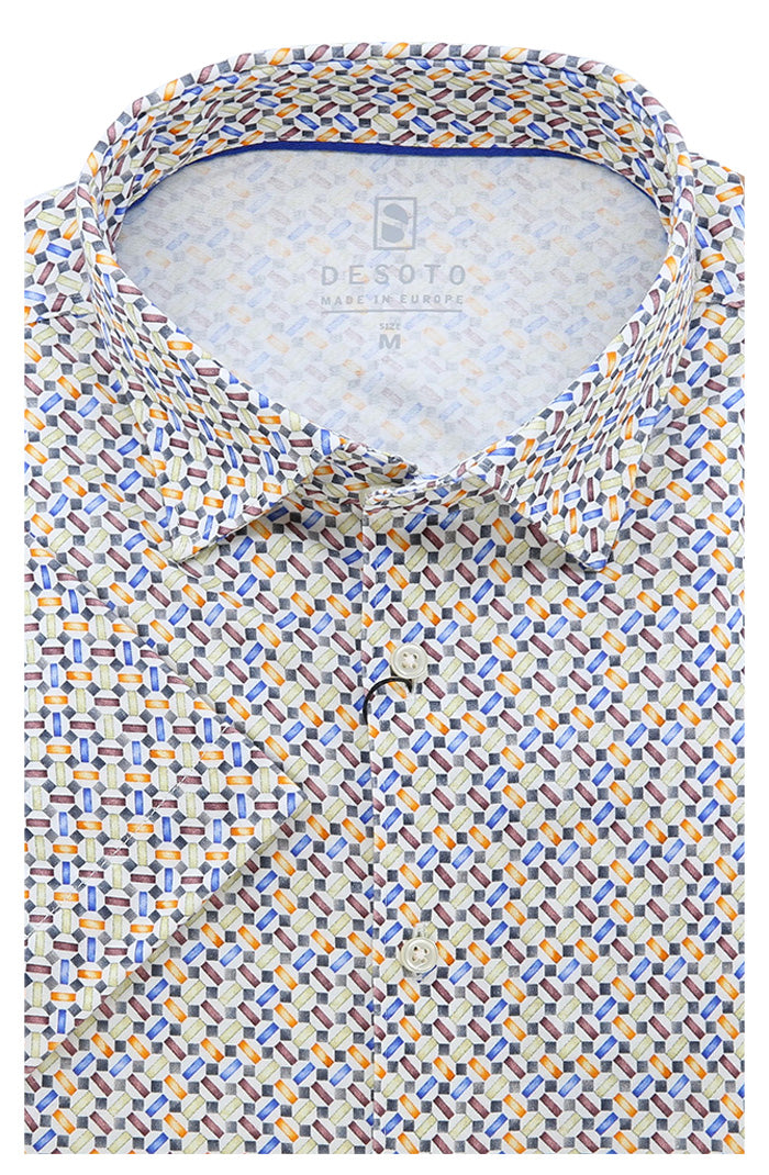 Desoto Men’s Short Sleeve Shirt in  Multicolor Geometric Print – Mondo Uomo Fine Menswear