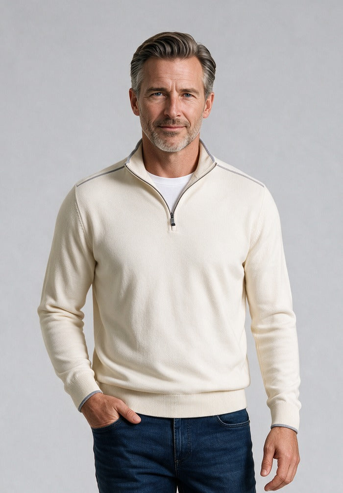 Paul & Shark Quarter Zip Sweater, White — model detail