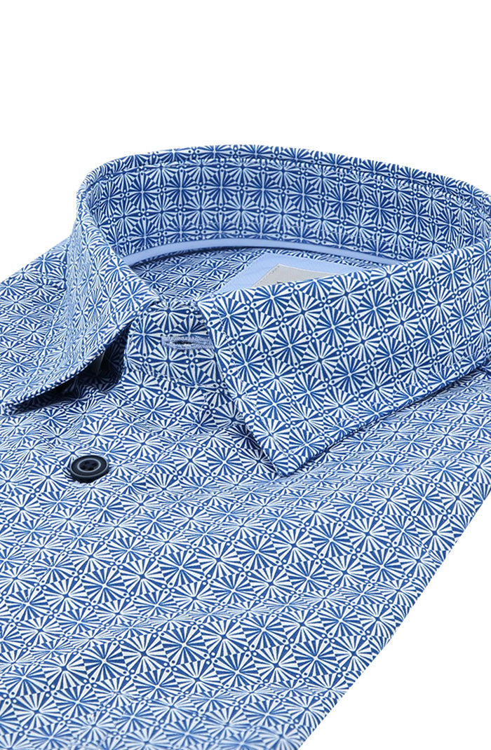 Haupt Men's Blue Patterned Long Sleeve Shirt Close Up 9015-2314
