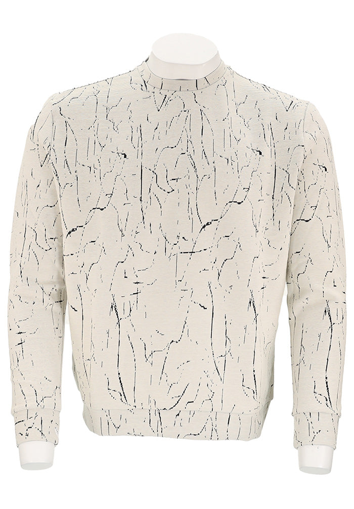 Marcello Men’s Fractured Ribbed Pullover in Winter White with Black Jacquard Pattern – Mondo Uomo