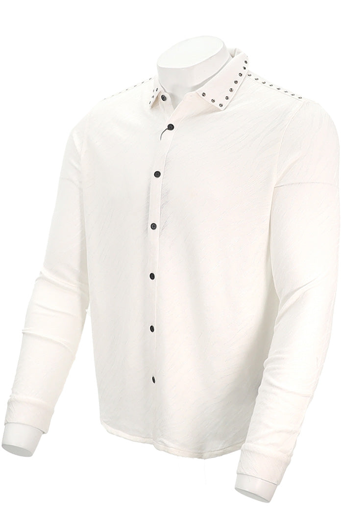 John Varvatos Men's Franz Long Sleeve with Studs In White Angled View - Mondo Uomo