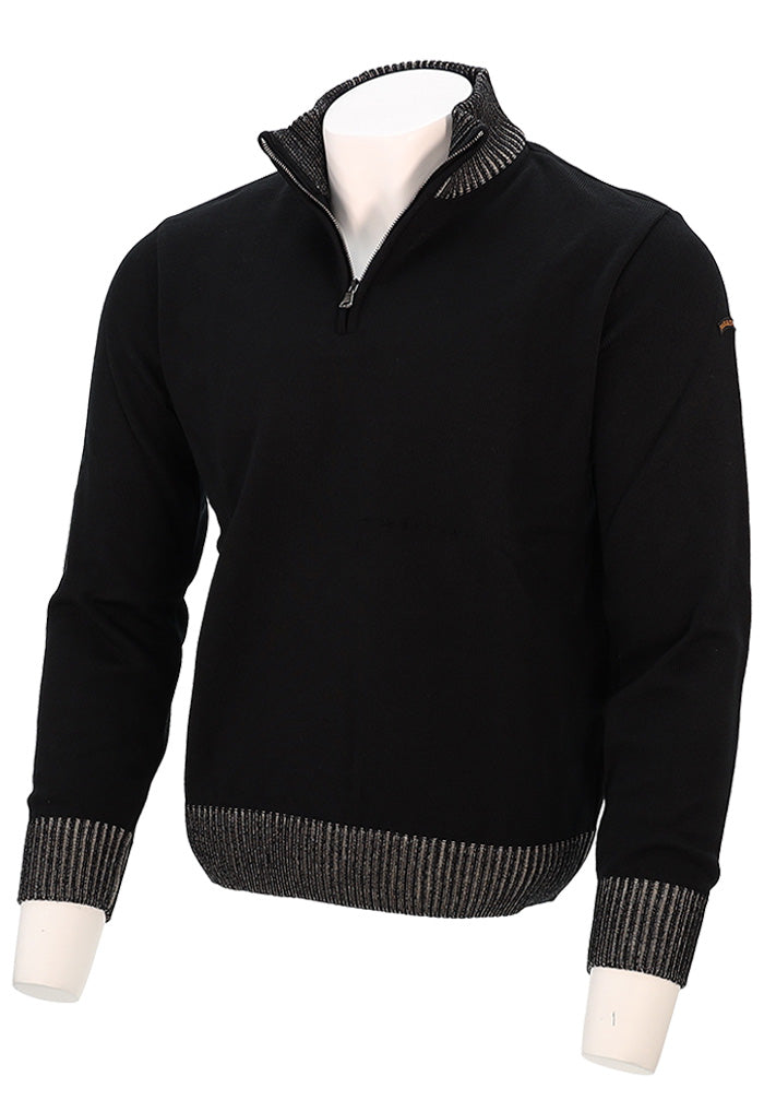 PAUL & SHARK Men’s Black Wool Mock Neck Sweater with Quarter Zip Angled View 14311117-011
