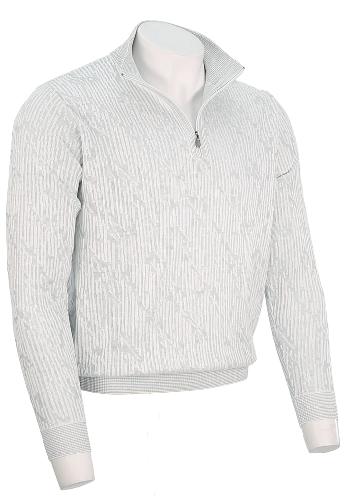 St. Croix Men's Abstract Rib Zip Mock Sweater In Sorbet Green Angled View 4429