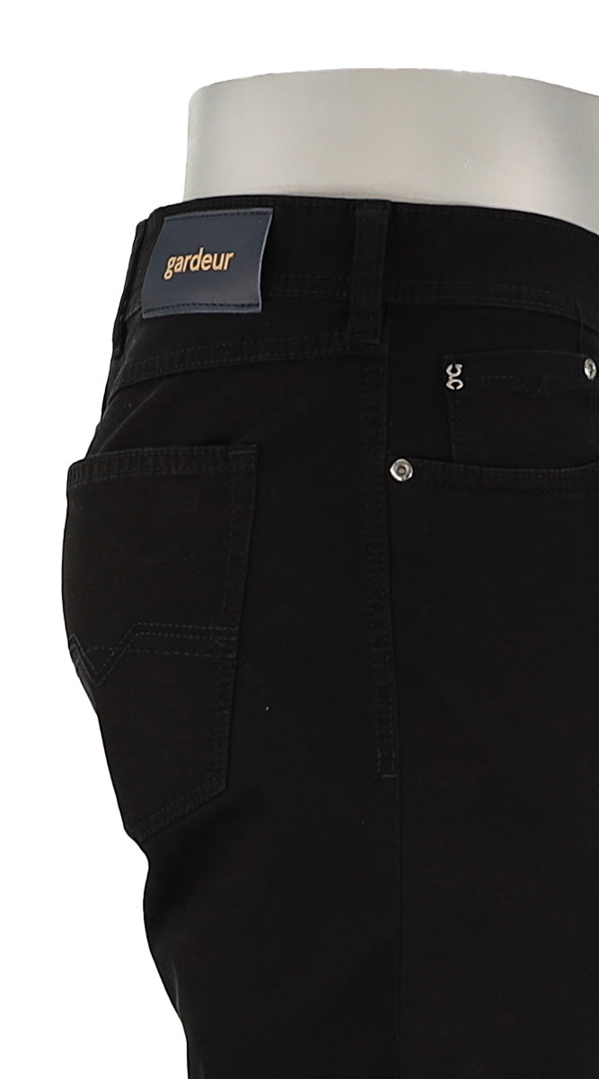 Gardeur Nevio Solid Black Cotton Pants with Five-Pocket Design Close Up