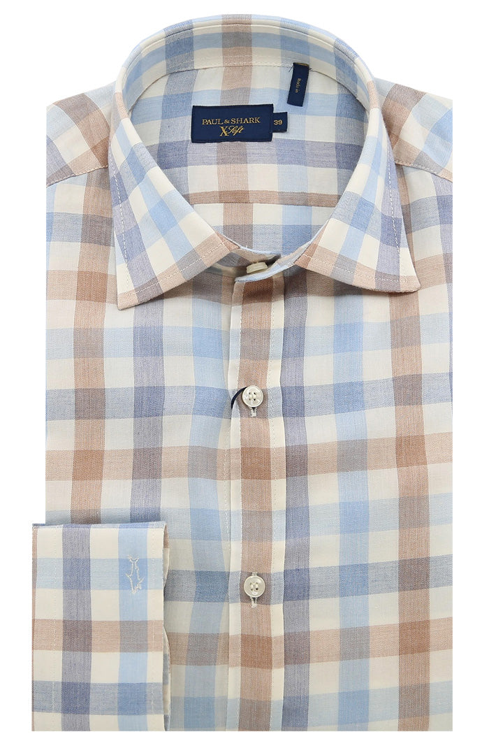 Paul & Shark Xsoft cotton lyocell shirt For Men In Beige, Blue and White - Mondo Uomo