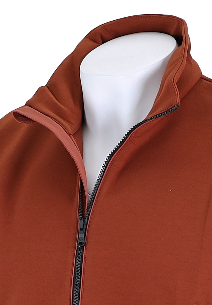 PAUL & SHARK Men’s Techno Fleece Gilet in Rust with Full Zip Closure Close Up
