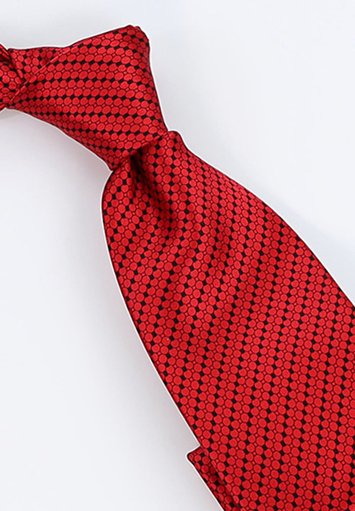 Italo Ferretti Men's Luxury Silk Tie in Red with Black Pattern, Handmade in Italy Close Up