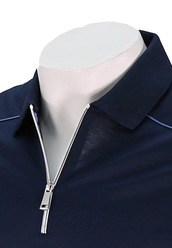 Paul & Shark Men's S/S Zip Polo In Dark Navy Blue Close Up