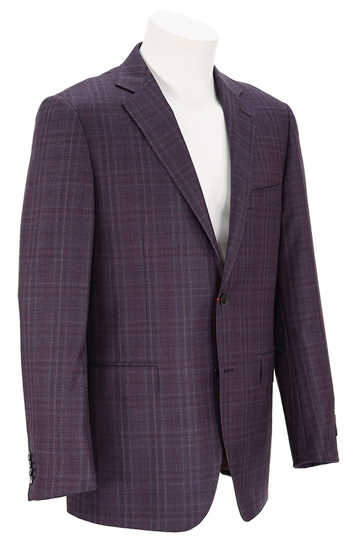 Byron Men’s Mauve Plaid Sport Coat with Contemporary Fit and Notched Lapels Angled View - Mondo Uomo