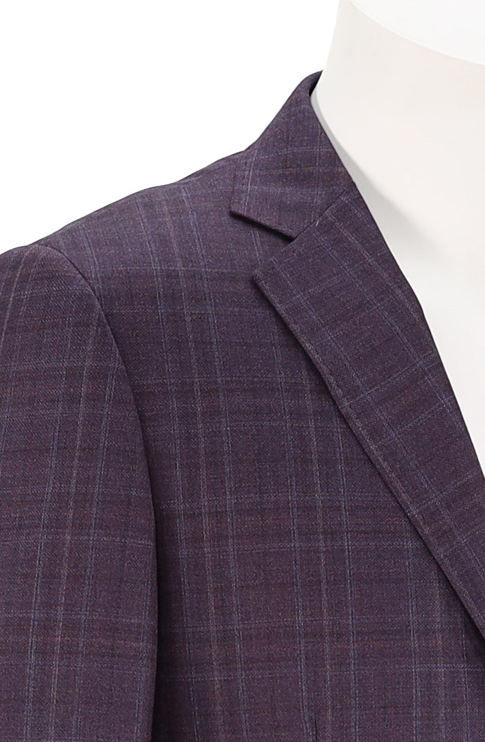 Byron Men’s Mauve Plaid Sport Coat with Contemporary Fit and Notched Lapels Close Up