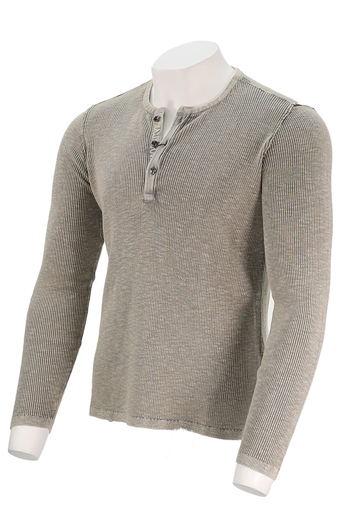 John Varvatos Memphis Men’s Grey Heather Waffle Henley Long Sleeve Side Angle – Mondo Uomo