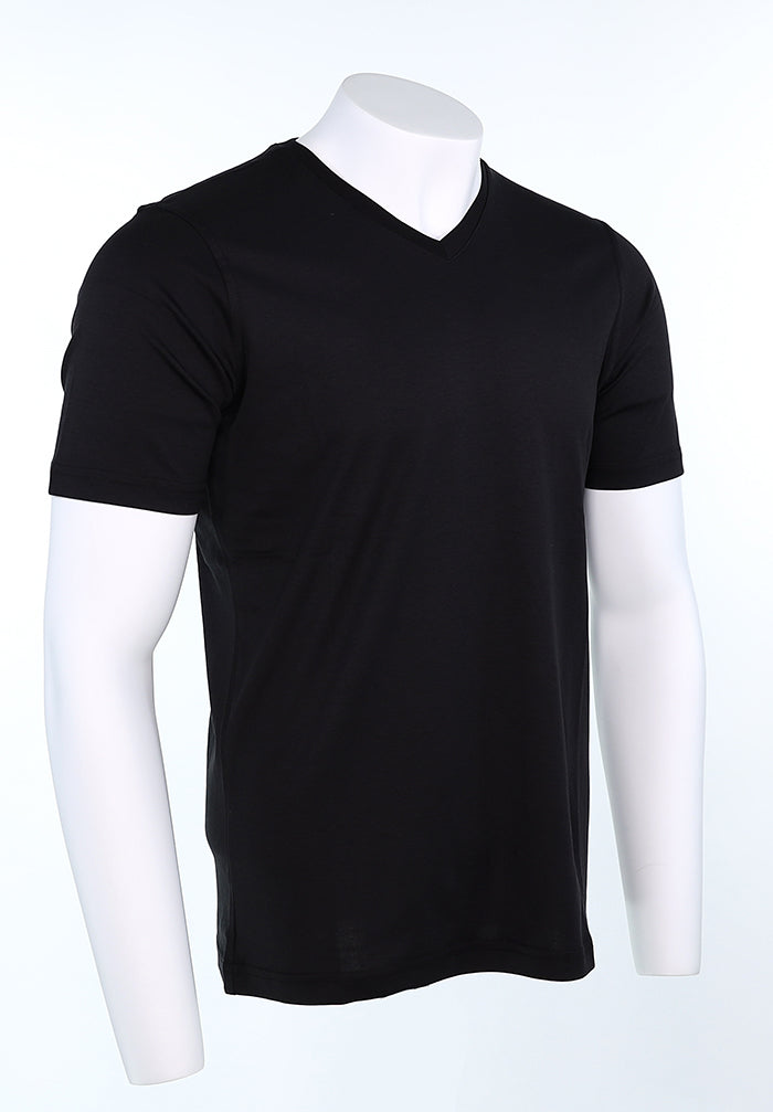 Raffi Aqua Cotton Noah V-Neck Tee in Black – view 3 #Color_Black