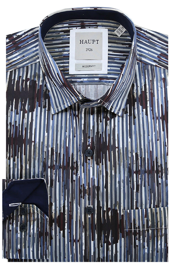 Haupt Men's Long Sleeve Shirt in Modern Fit With Abstract Vertical Stripe Pattern - Mondo Uomo