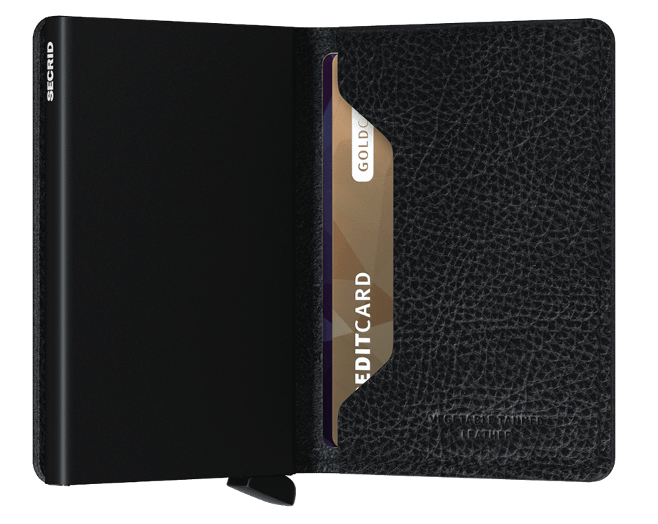 SECRID Men's Slimwallet Vegetable Tanned In Black\Black Close Up SVG