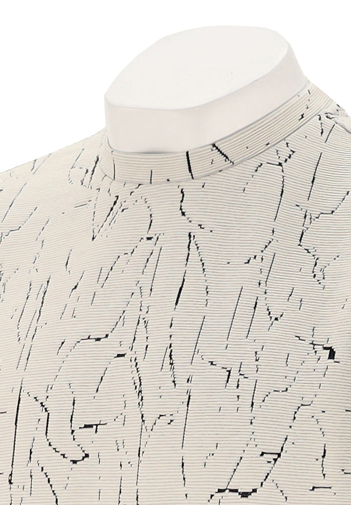 Marcello Men’s Fractured Ribbed Pullover in Winter White with Black Jacquard Pattern Close Up