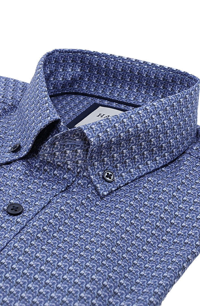 Haupt Long Sleeve Shirt For Men In Geometric Texture Weave Design Close Up 9018-2424-071