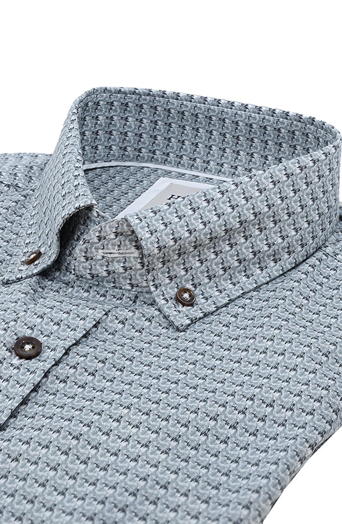 Haupt Long Sleeve Shirt For Men In Geometric Texture Weave Design Close Up 9018-2424-091