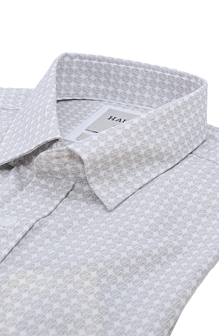 Haupt Long Sleeve Shirt For Men In Subtle Floral Motif Pattern Close Up 9024-2324-091