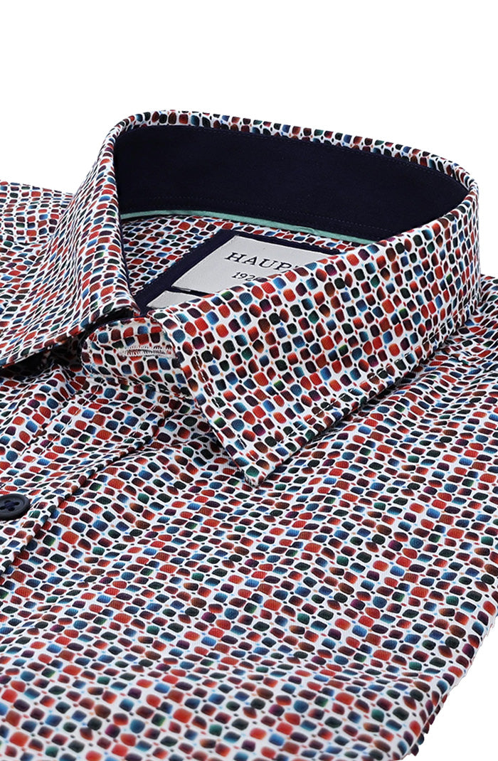 Haupt Long Sleeve Shirt for Men In Multicolored Mosaic-Style Squares Close Up 9029-1374-012