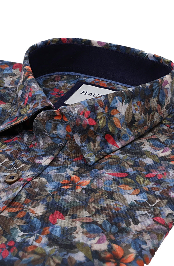 Haupt Long Sleeve Shirt For Men In Vibrant Autumn-Inspired Floral Print Vlose Up 9032-1384-019