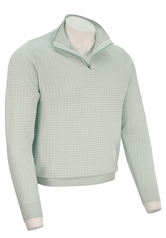 St Croix Men's Two Tone Texture Open Mock In Meadow Green Angled View 4921
