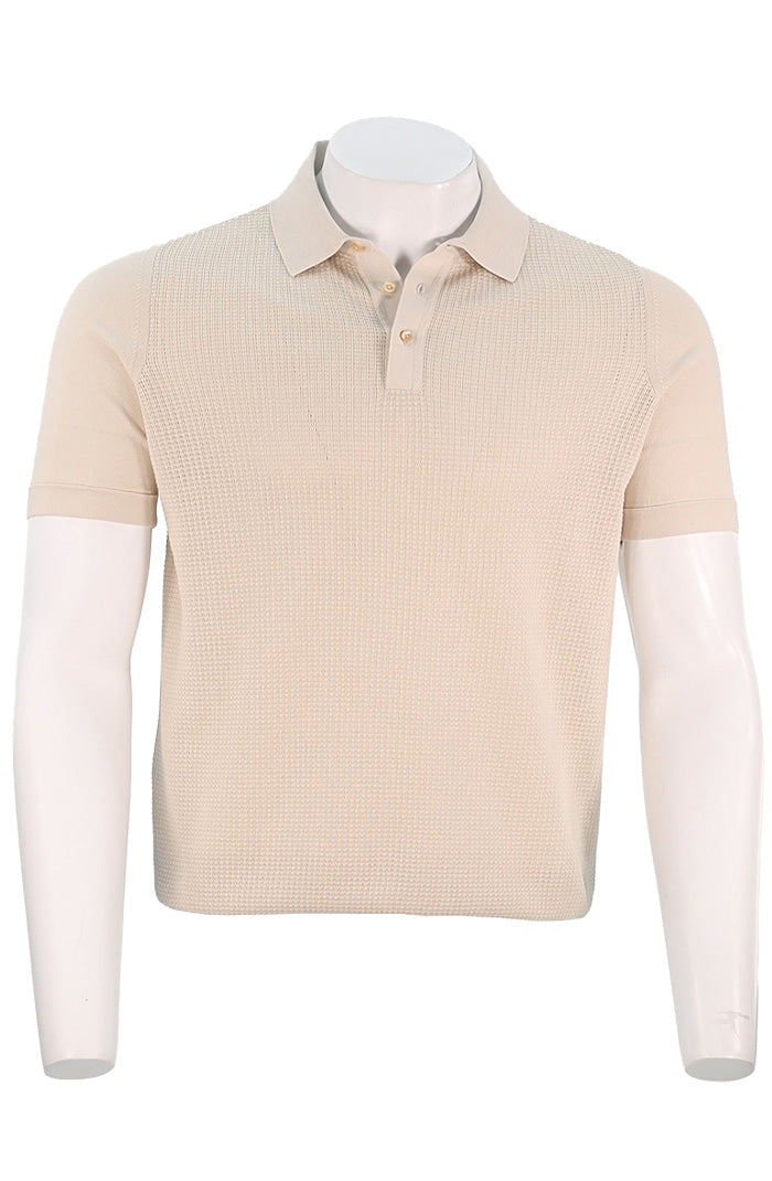Corneliani 3 Button Waffle Knit Polo, Ivory