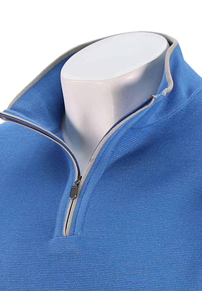 St. Croix - Zip Mock with Tipping - Mens Sweater - Mondo Uomo - Coastal Blue - 4419 - Collar View