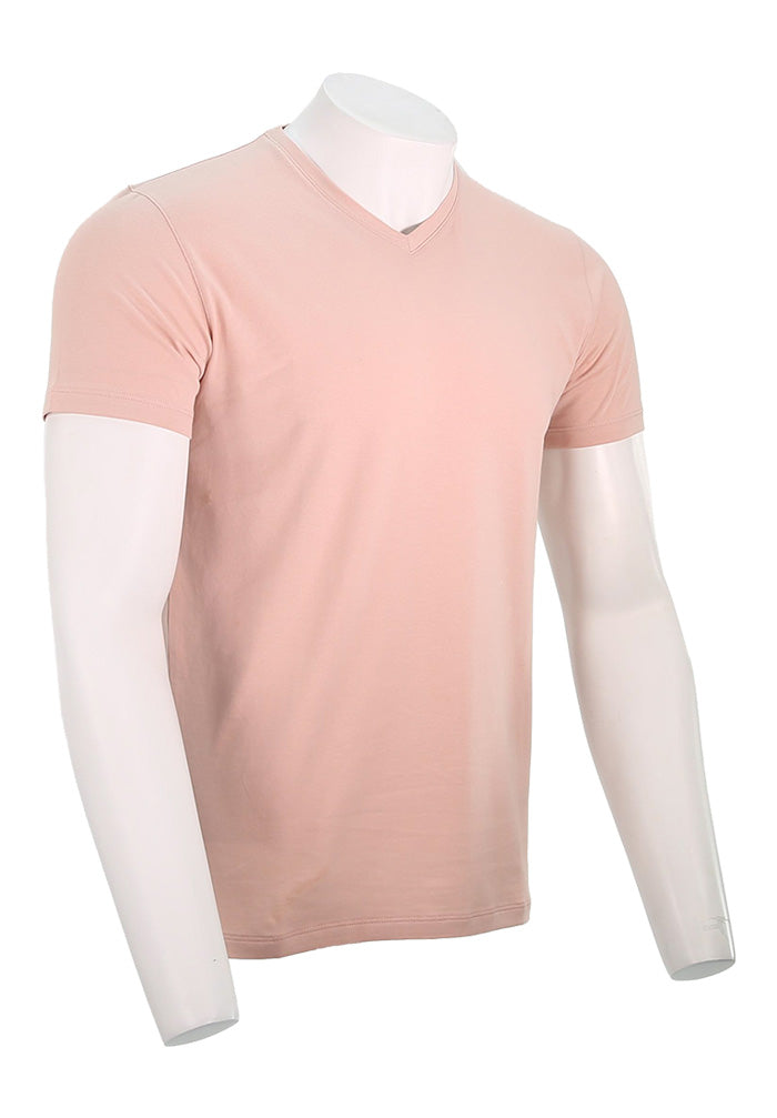Patrick Assaraf Short Sleeve Cotton VNeck, Rose Smoke