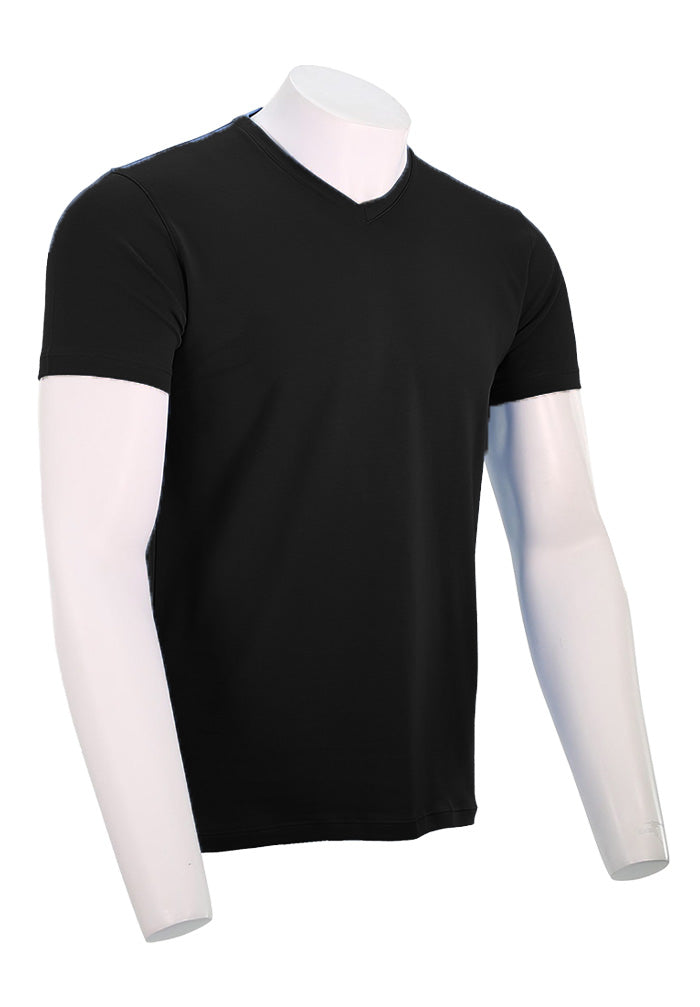 Patrick Assaraf Short Sleeve Cotton VNeck, Black