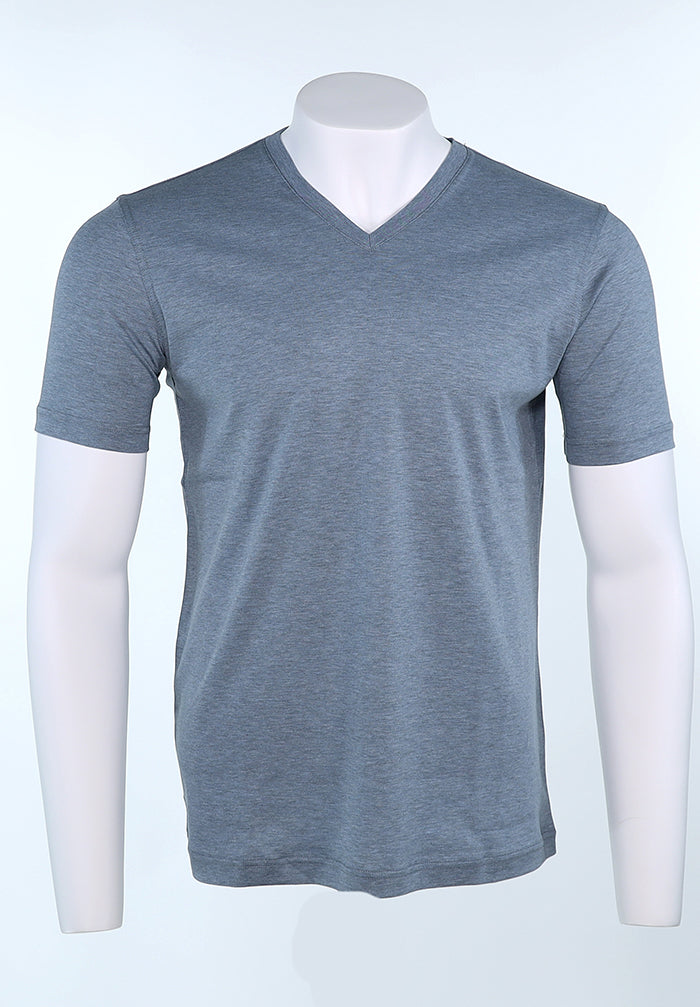 Raffi Aqua Cotton Noah V-Neck Tee in Storm | Mondo Uomo Naples FL #Color_Storm