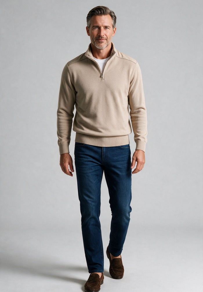 Paul & Shark Typhoon Wool Half Zip Sweater — worn with denim