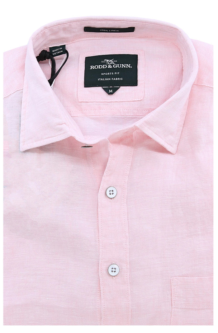 Rodd and Gunn Men's Palm Beach Short Sleeve Linen Shirt In Rosewater - Mondo Uomo