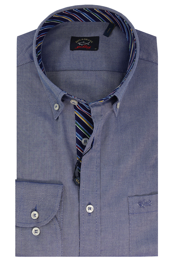 Paul & Shark Men’s Solid Navy Cotton Piqué Long Sleeve Button Down Shirt – Mondo Uomo