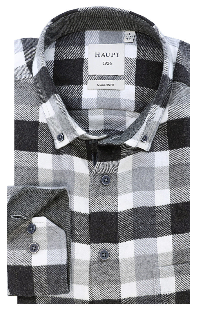 Haupt Men’s Black and Gray Plaid Flannel Long Sleeve Shirt – Mondo Uomo