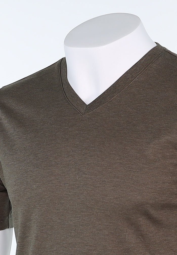 Raffi Aqua Cotton Noah V-Neck Tee in Army – view 2 #Color_Army