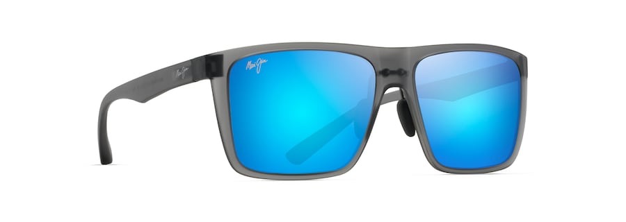 Maui Jim Honokalani Rectangular Polarized Sunglasses in Black Frame with Blue Lenses Angled View