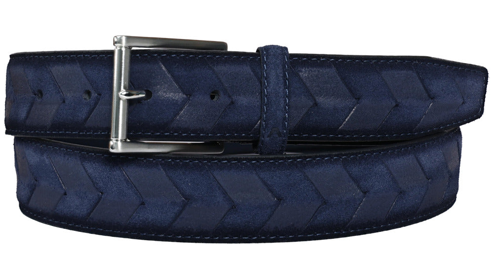Alberto Hugo Leather Belt, Navy | Mondo Uomo Naples FL