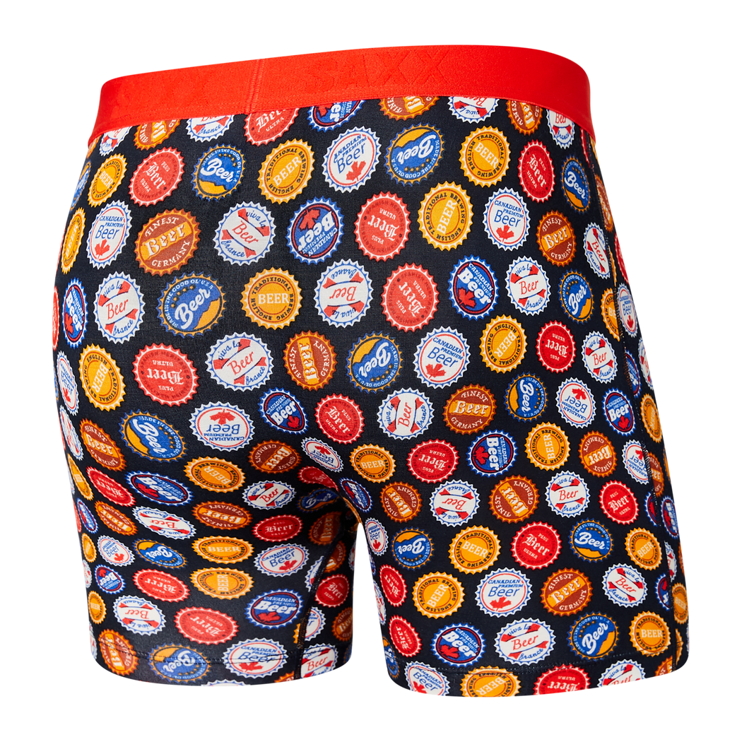 Back view of Saxx Ultra Boxer Briefs with Bottle Cap Pattern and Red Waistband