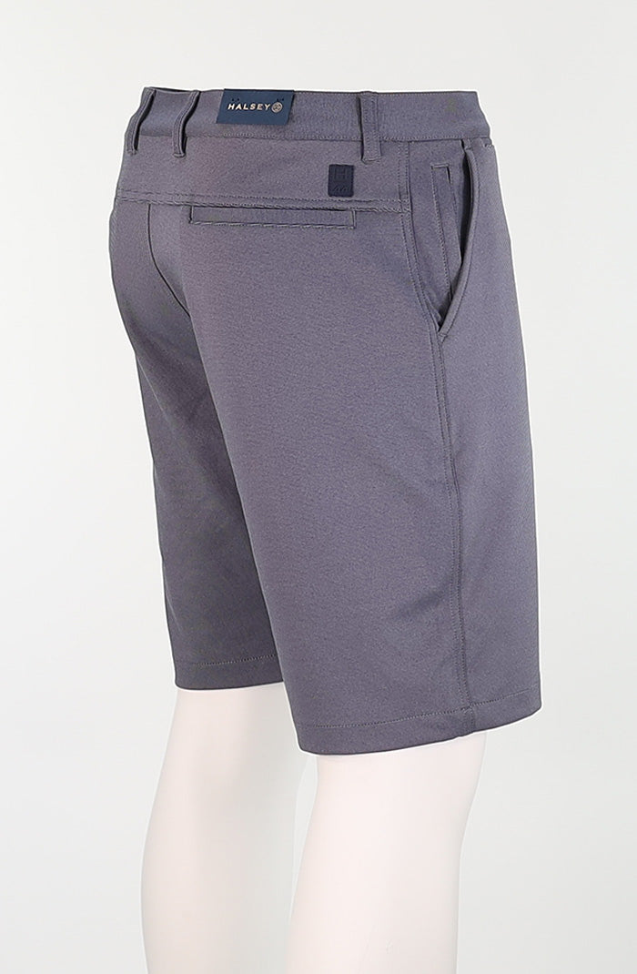 Halsey Breakwater Men’s Shorts in Slate Blue Stripe with Hidden Zipper Pockets Back Angled View