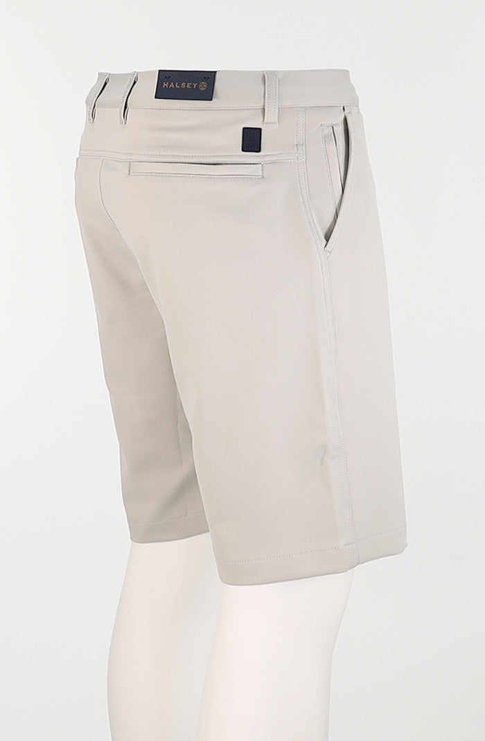 Halsey Breakwater Men’s Shorts in Heather Silver with Hidden Zipper Pockets Back Angled View