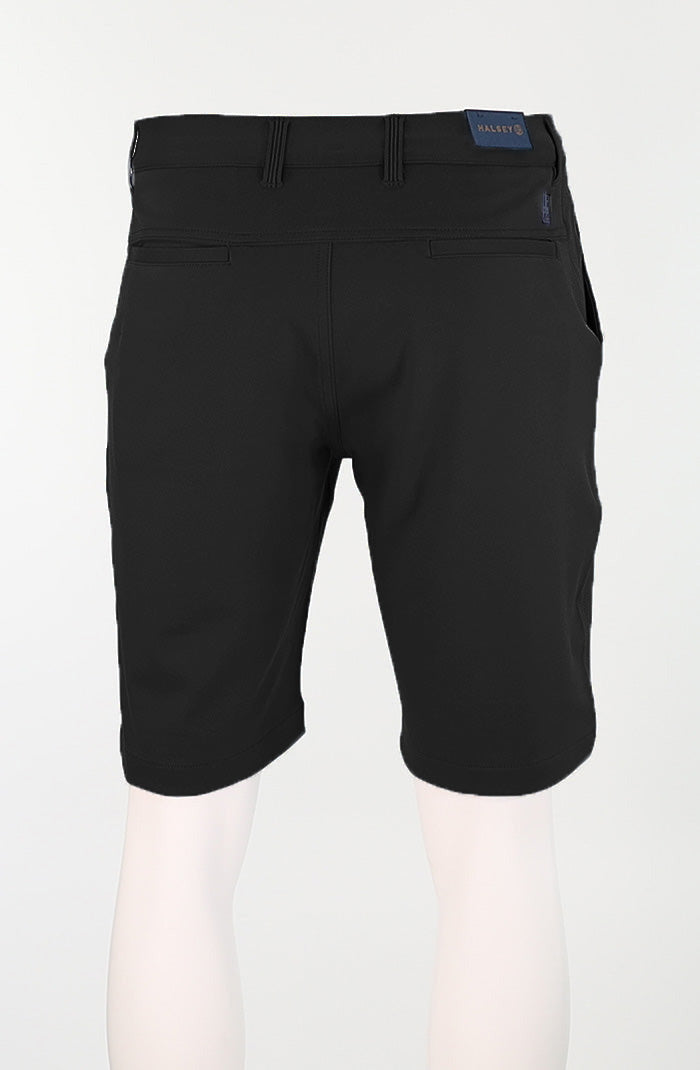 HALSEY Men's Athletic Black Sport Shorts with Moisture-Wicking Stretch Fabric and YKK Fly Back View