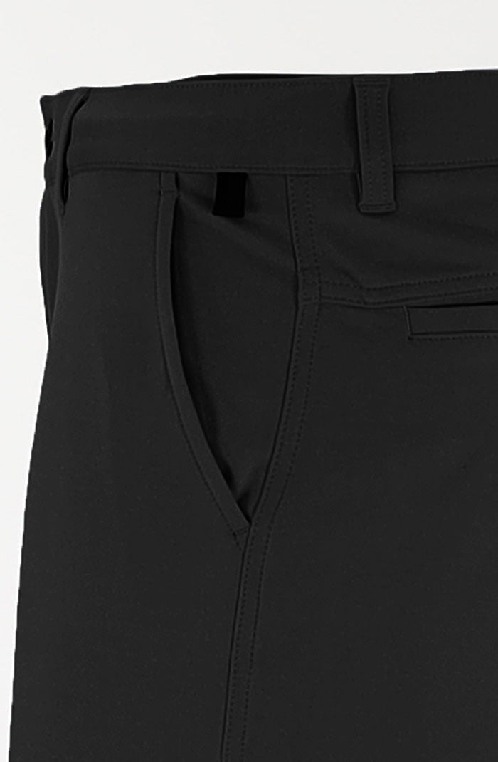 Halsey Men’s Breakwater Sport Shorts in Black with 4-Way Stretch Fabric Close Up