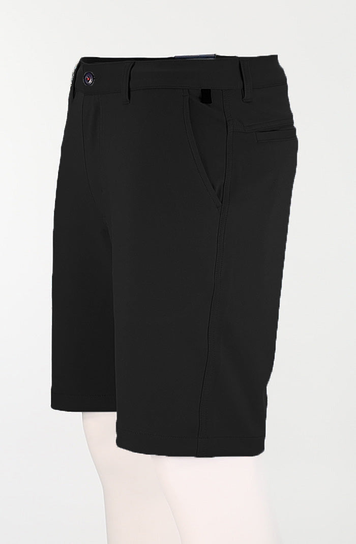 Halsey Men’s Breakwater Sport Shorts in Black with 4-Way Stretch Fabric Angled View Style #BM1056